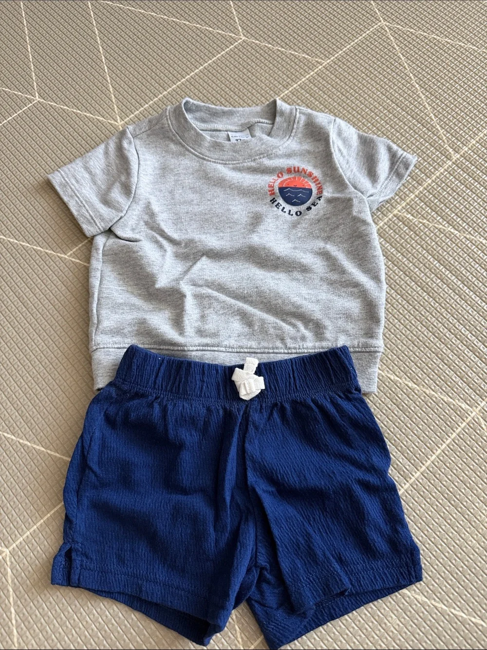 Grey Short-Sleeve Tee & Navy Shorts Set